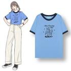 Rabbit Print Short-sleeve Ringer T-shirt Blue - One Size