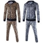 Set: Hooded Leopard Printed Jacket + Pants