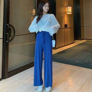 Long-sleeve Sheer T-shirt / Wide-leg Sweatpants