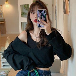Mock Two-piece Off-shoulder Long-sleeve Sweatshirt