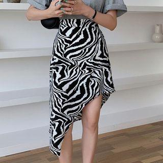 Zebra Print Asymmetrical Midi A-line Skirt Zebra - Black & White - One Size