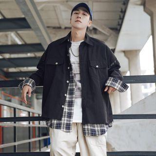 Mock Two-piece Plaid Cargo Jacket