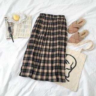 Plaid A-line Skirt Plaid - Black - One Size