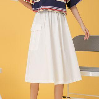 Plain A-line Cargo Skirt White - One Size