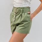 Belted Buttoned Cotton Shorts