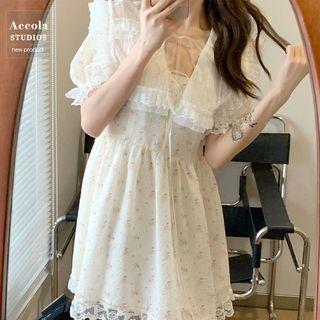 Floral Lace Panel Mini A-line Dress