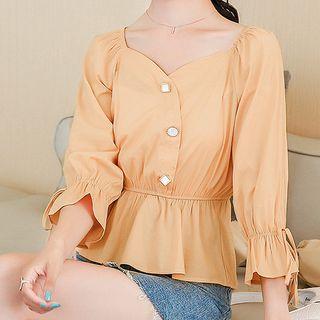 3/4-sleeve Embellished Peplum Top