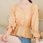 3/4-sleeve Embellished Peplum Top