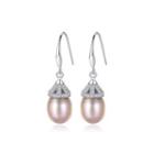 Sterling Silver Fashion And Elegant Water Drop-shaped Pink Freshwater Pearl Earrings With Cubic Zirconia Silver - One Size