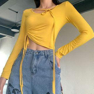 Long-sleeve Drawcord Cropped T-shirt