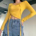 Long-sleeve Drawcord Cropped T-shirt