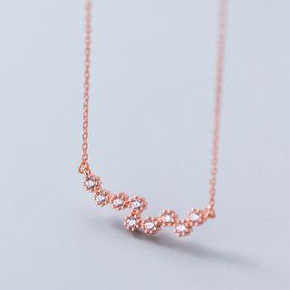 925 Sterling Silver Rhinestone Star Pendant Necklace Rose Gold - One Size