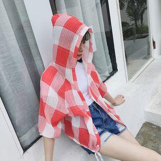 Patterned Hooded Elbow Sleeve Jacket