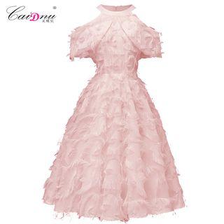 Cold-shoulder Fringed Midi Prom Dress