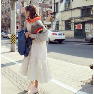 Ruffle Hem Midi Hoodie Dress
