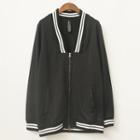 Striped V-neck Zip Jacket