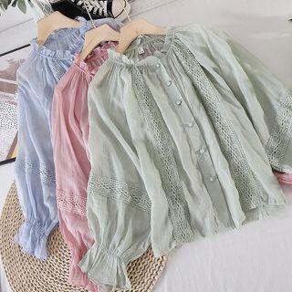 Round-neck Lace Ruffle Long-sleeve Top