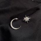 Non-matching Rhinestone Moon & Star Earring A02-86 - 1 Pair - Star & Moon - Silver - One Size