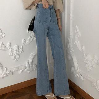 Pocket Detail High-waist Boot-cut Jeans