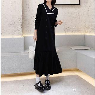 Sailor-collar Long-sleeve Midi Dress