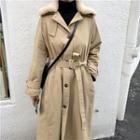 Faux-fur Collared Tie-waist Trench Coat