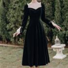 Long-sleeve Mesh Ruffled Midi A-line Dress