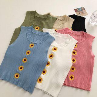 Round Neck Embroidered Knit Tank Top