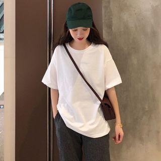 Plain Round Neck Loose-fit Short-sleeve T-shirt