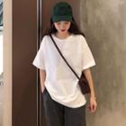 Plain Round Neck Loose-fit Short-sleeve T-shirt