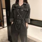3/4-sleeve Double Breasted Jumpsuit As Shown In Figure - One Size