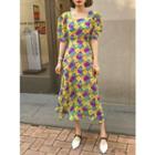Square-neck Puff-sleeve Maxi Floral Dress
