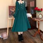 Long-sleeve Sailor Collar Double-breasted Midi A-line Dress