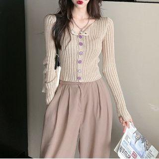 Set: Rib Knit Top + Wide Leg Pants