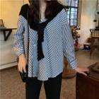 Asymmetric Striped V-neck Shirt Stripe - One Size