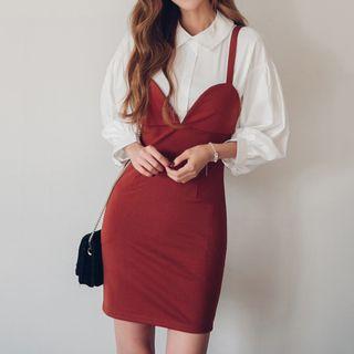 Mock Two-piece Long-sleeve Shirtdress