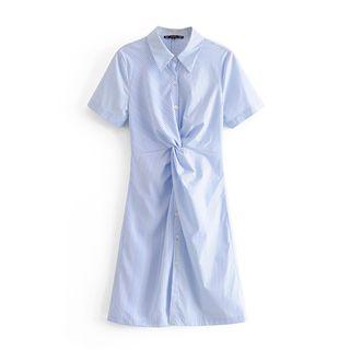 Striped Panel Short-sleeve Shirt Dress