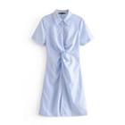 Striped Panel Short-sleeve Shirt Dress