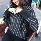 Striped Color-block Bell-sleeve Loose-fit Blouse