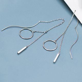 925 Sterling Silver Hoop Swirl & Bar Fringed Earring