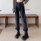 High Waist Lace-up Straight Leg Jeans
