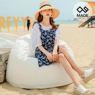 Frill-shoulder Sleeveless Floral Dress