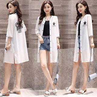 3/4-sleeve Long Chiffon Light Jacket