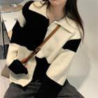 Checkered Zip Cardigan Beige & Black - One Size