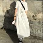Short-sleeve Gingham Panel Midi A-line Dress