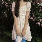 Short-sleeve Ruffle Trim Floral Mini A-line Dress White - One Size