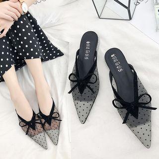 Mesh Panel Ribbon Accent Pointed Flat Mules
