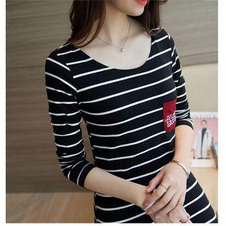 Pocketed Striped Long Sleeve T-shirt