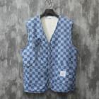 Checkered Fleece-lined Zip-up Vest