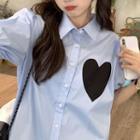 Short-sleeve Heart Print Shirt Blue - One Size