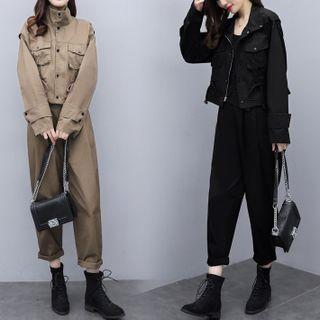 Set: Cropped Cargo Jacket + Straight Leg Pants